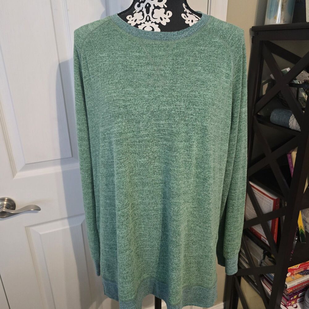Heathered Green 2 Tone Stretch Tunic Top 2X | Soft Long Sleeve Flowy Rayon Blend